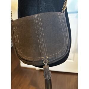 American Eagle Brown Suede Tassel Crossbody Bag Boho Western Chain Strap EUC